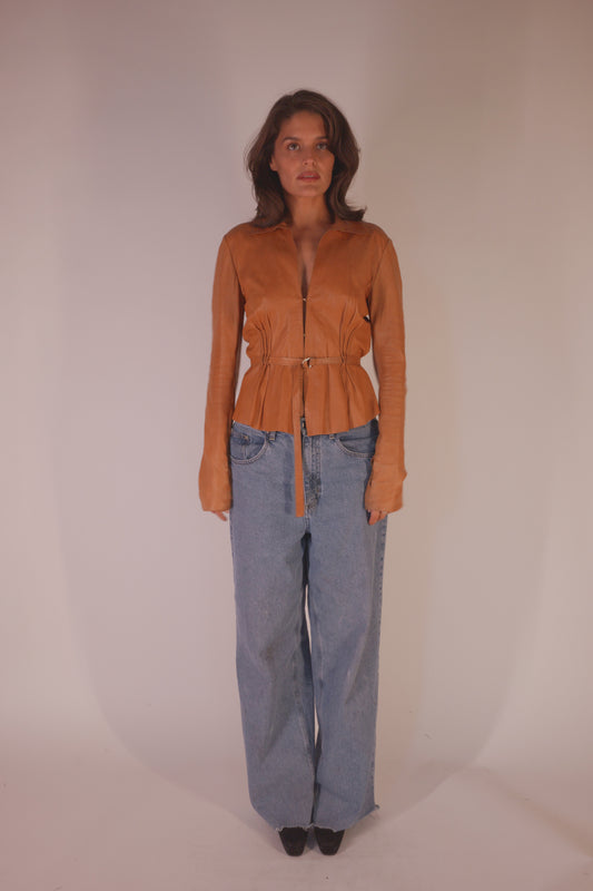 Roberto Cavalli Belted Leather top with laser cut out detail