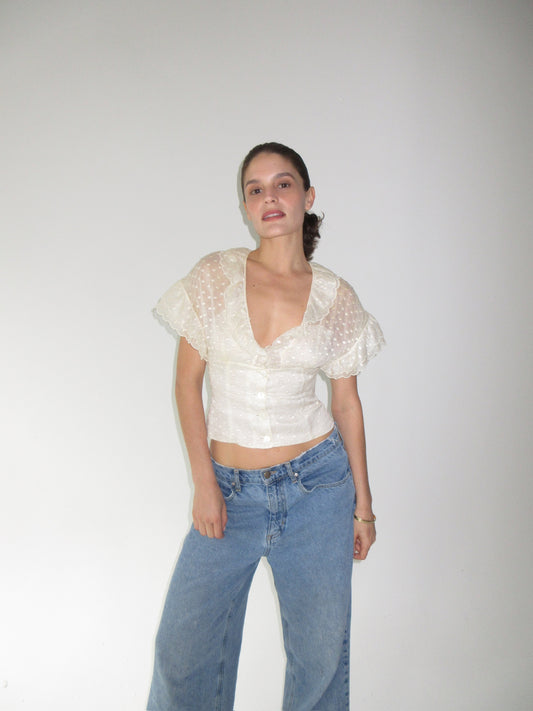 Chanel Silk Polka Dot Ruffle Top