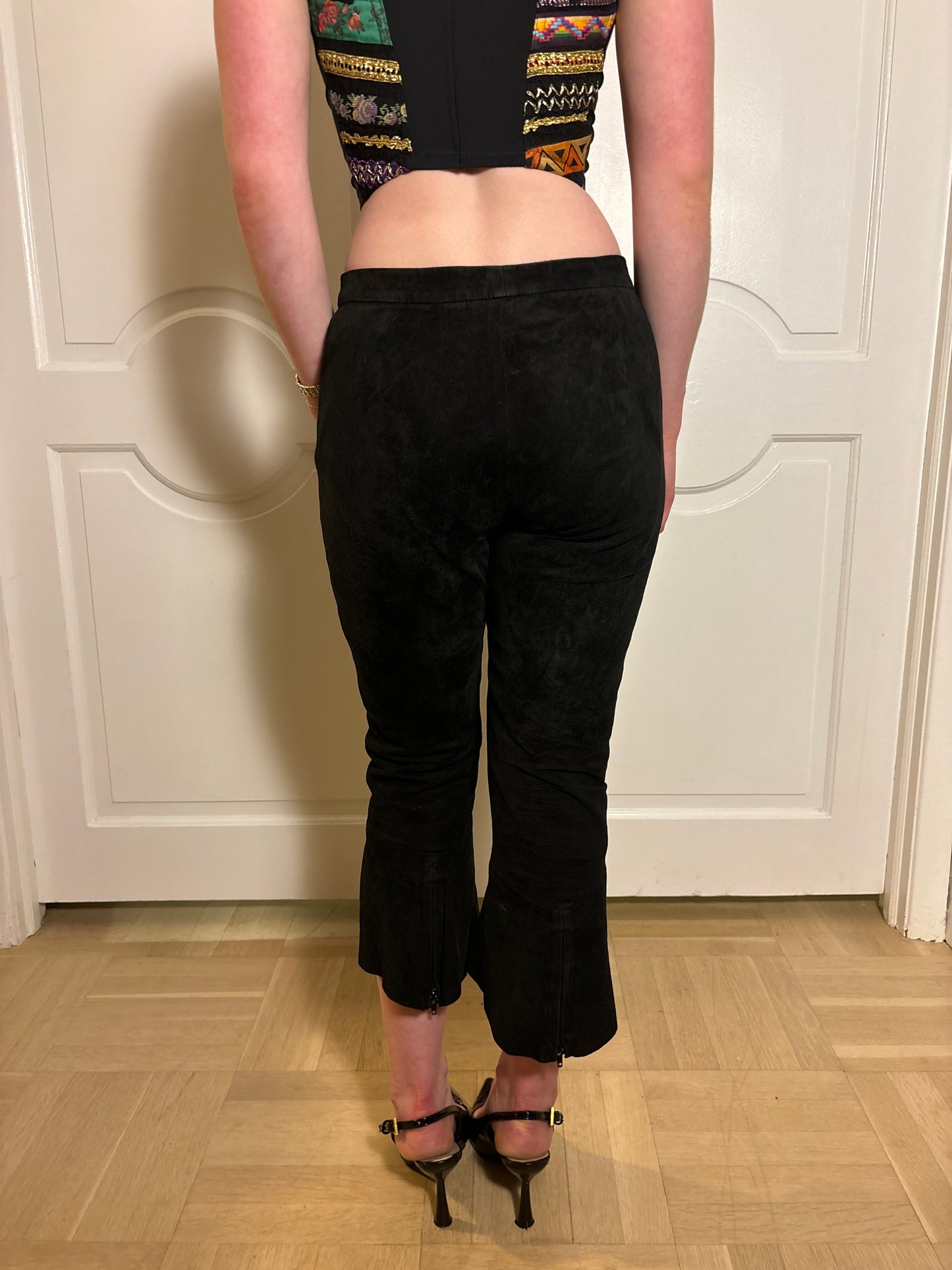 Roberto Cavalli Black Suede Capri pants