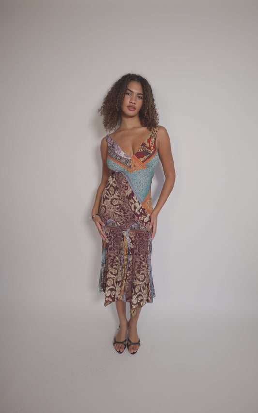 FW2004 Roberto Cavalli Patchwork silk dress