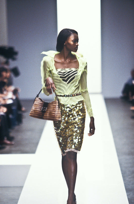 SS2000 Fendi Zucca leather sequined runway skirt