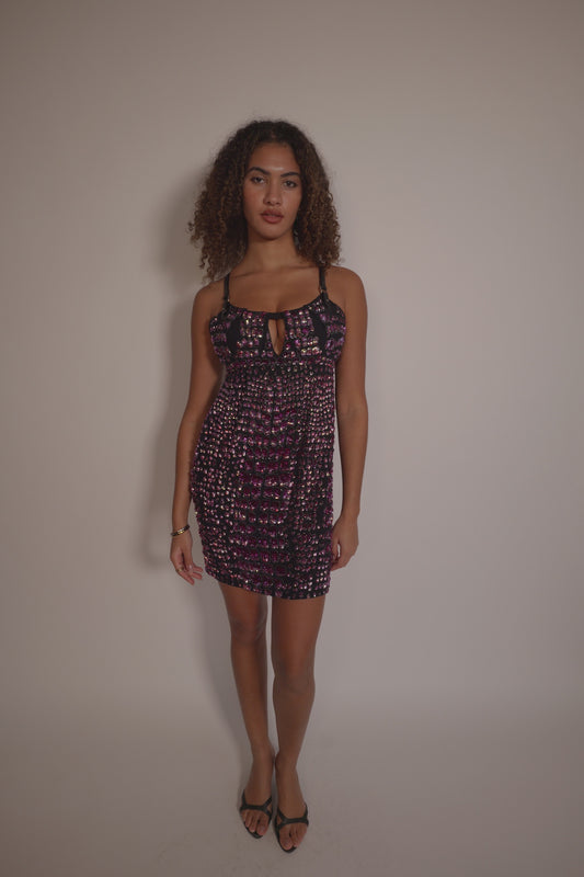 Fall 2012 Roberto Cavalli beaded sequined leather harness dress