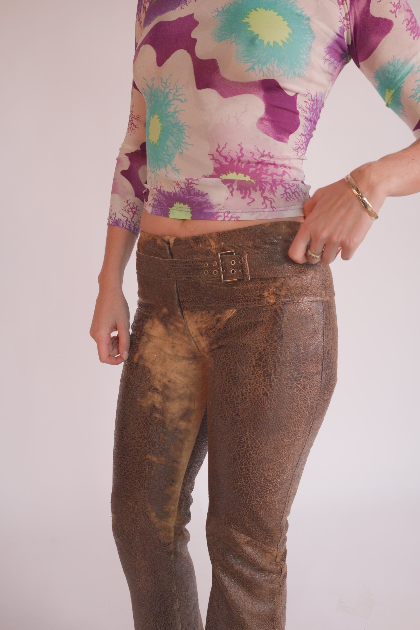 Insane textured vintage Roberto Cavalli leather and suede pants
