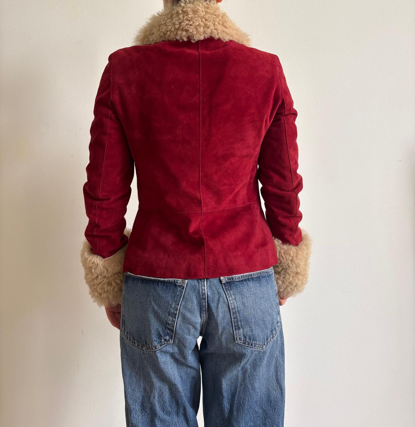 FW2001 Dolce & Gabbana red Shearling coat with tie closures