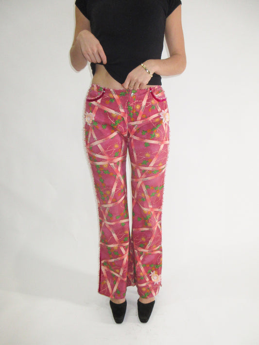 Voyage Passion Pink Pants with Beading and Embellishments