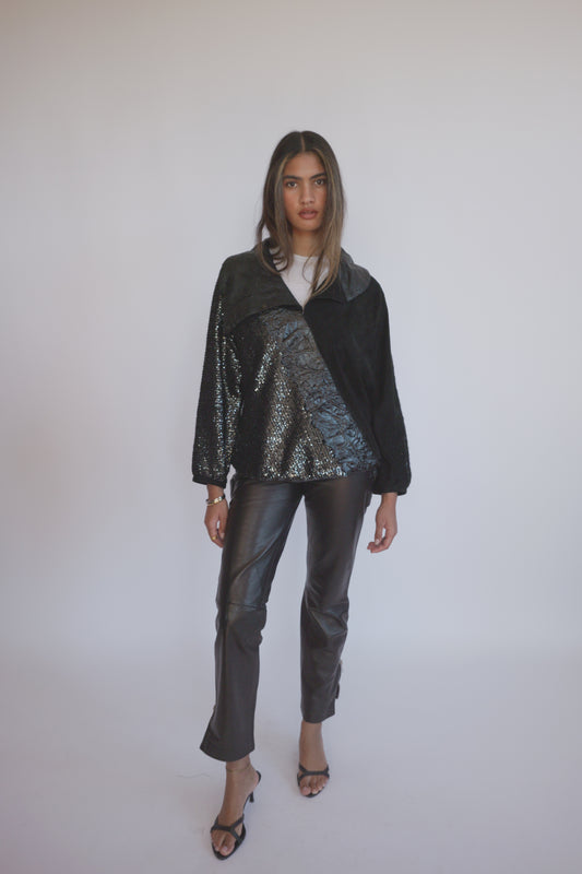 80s Roberto Cavalli Suede leather, sequined jacket