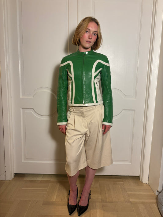 Hugo Boss Green Leather Motorcycle Jacket