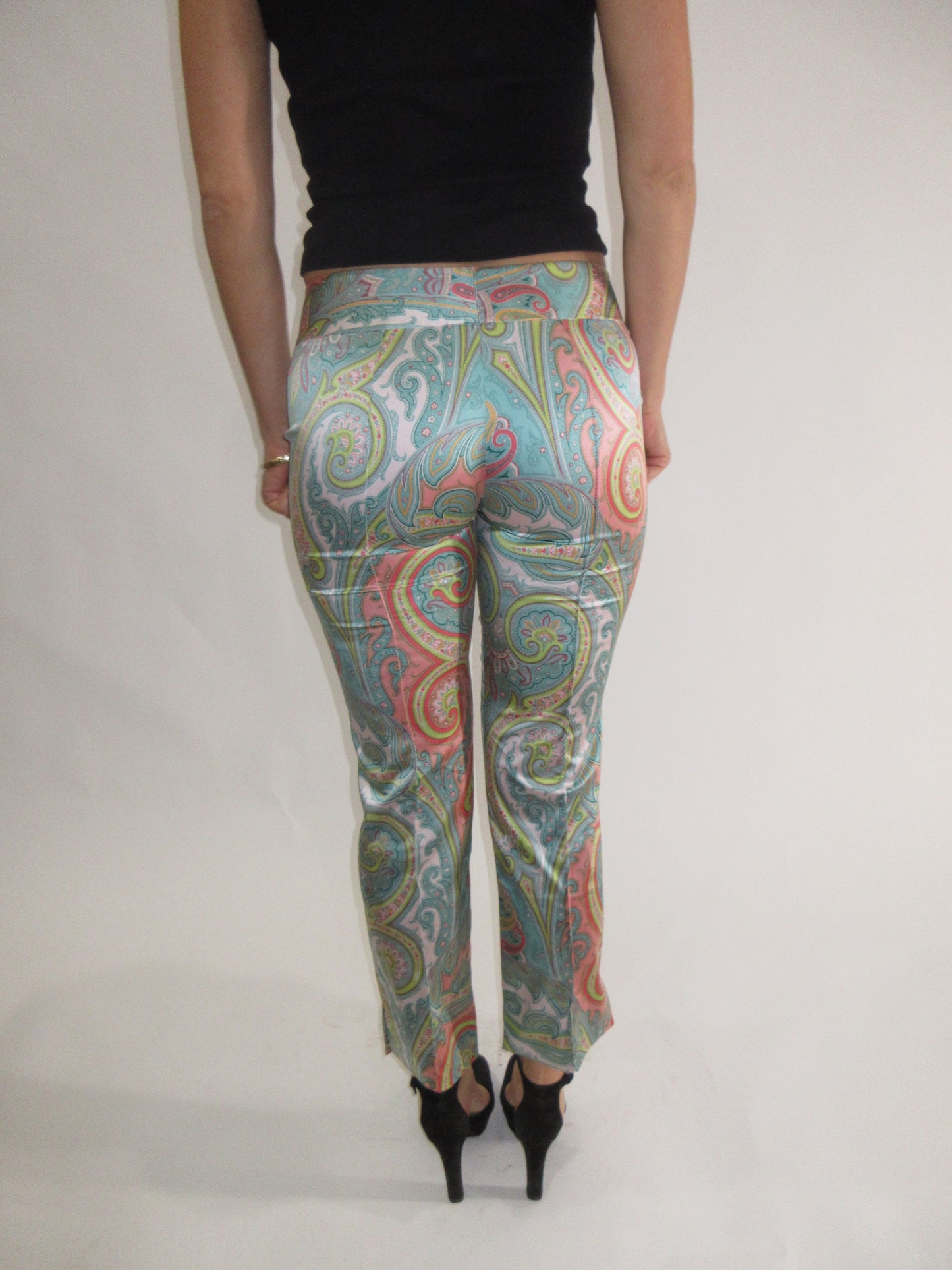 Dolce & Gabbana Paisley Print Silk Capris with D&G rhinestone detail