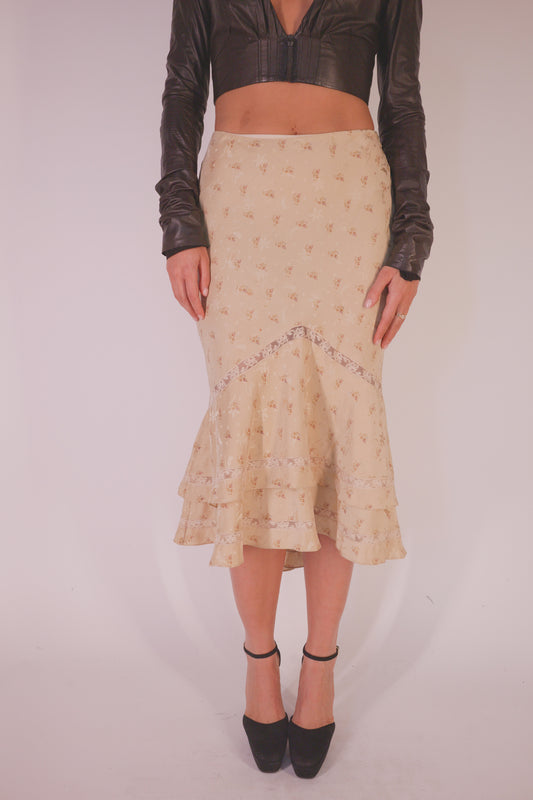 Early 2000s Ralph Lauren Floral & Lace Midi Skirt
