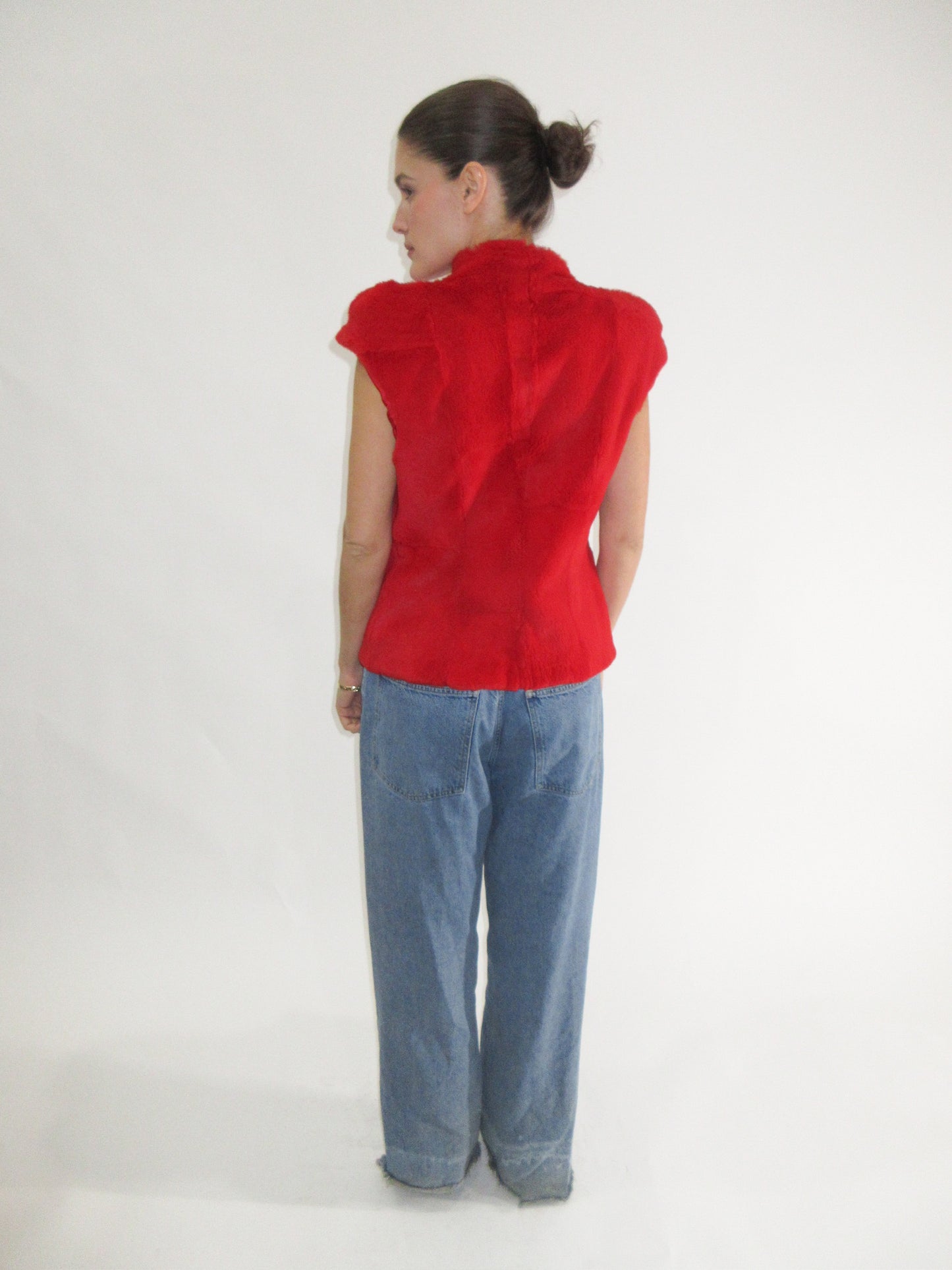 Amaya Arzuaga Red Fur Top with Clasp