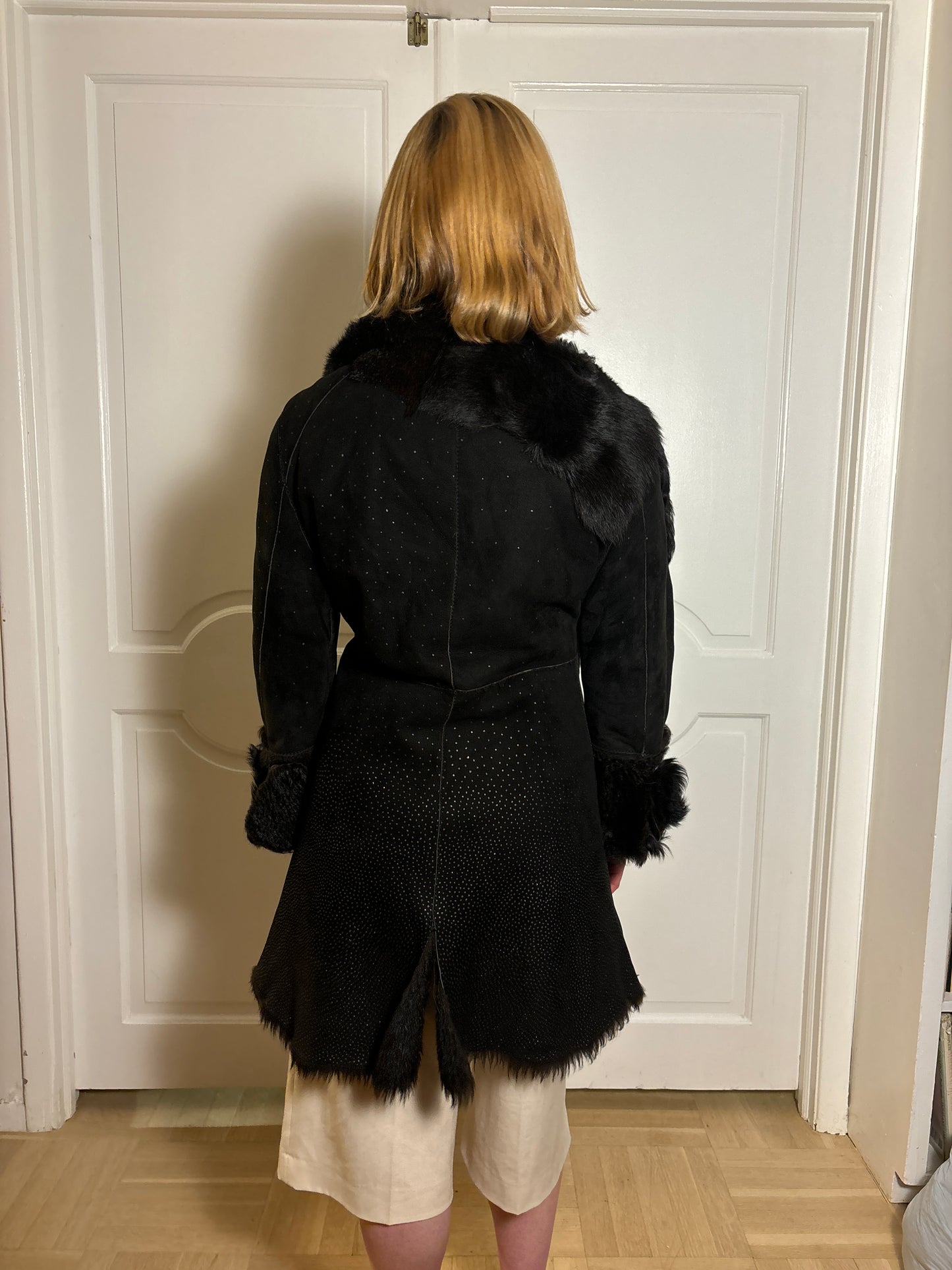 FW 1997 Roberto Cavalli Suede & Fur Coat with Gold Polka Dots