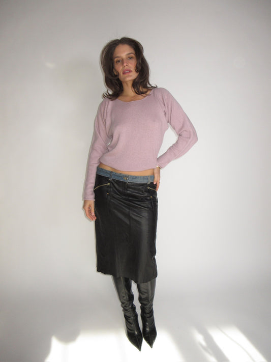 Roberto Cavalli Denim & Leather Skirt