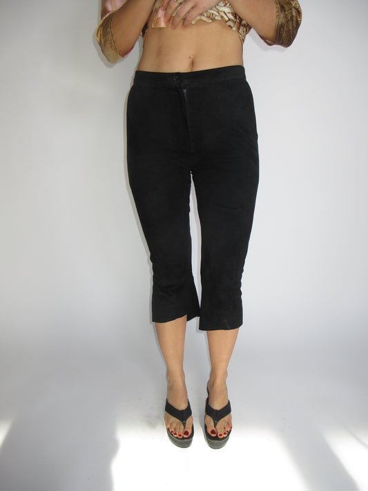 Roberto Cavalli Black Suede Capri pants