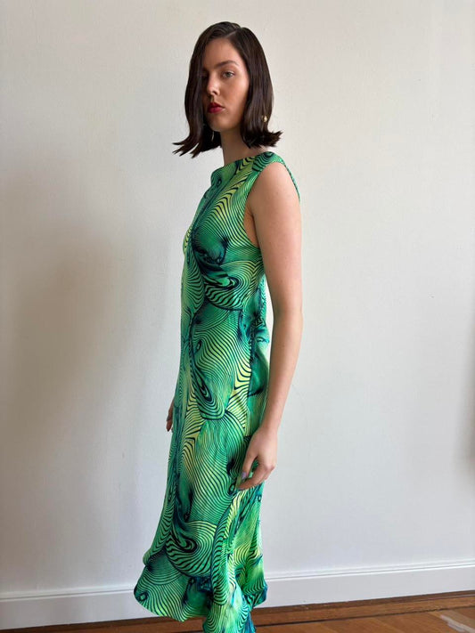 Gorgeous SS 2001 Roberto Cavalli Silk Green Dress