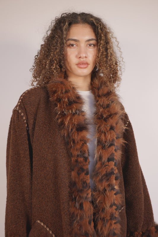 Vintage YSL Fur Trimmed Coat with Pockets