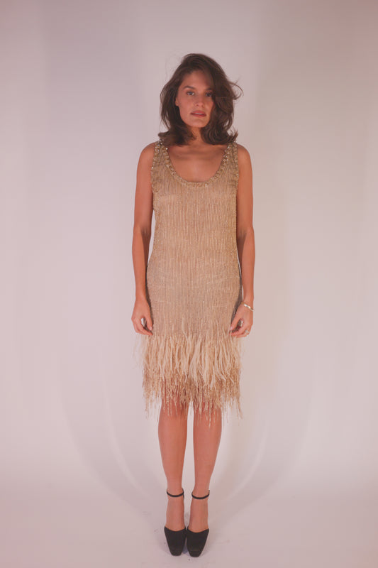 Silk feather beaded Roberto Cavalli dress