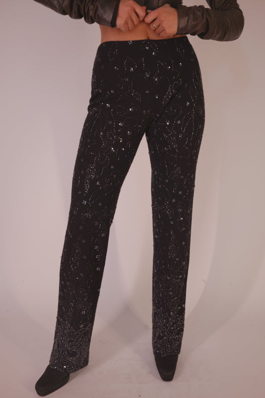 Dolce & Gabbana Wool & Sequined Embroidered High Waisted Pants
