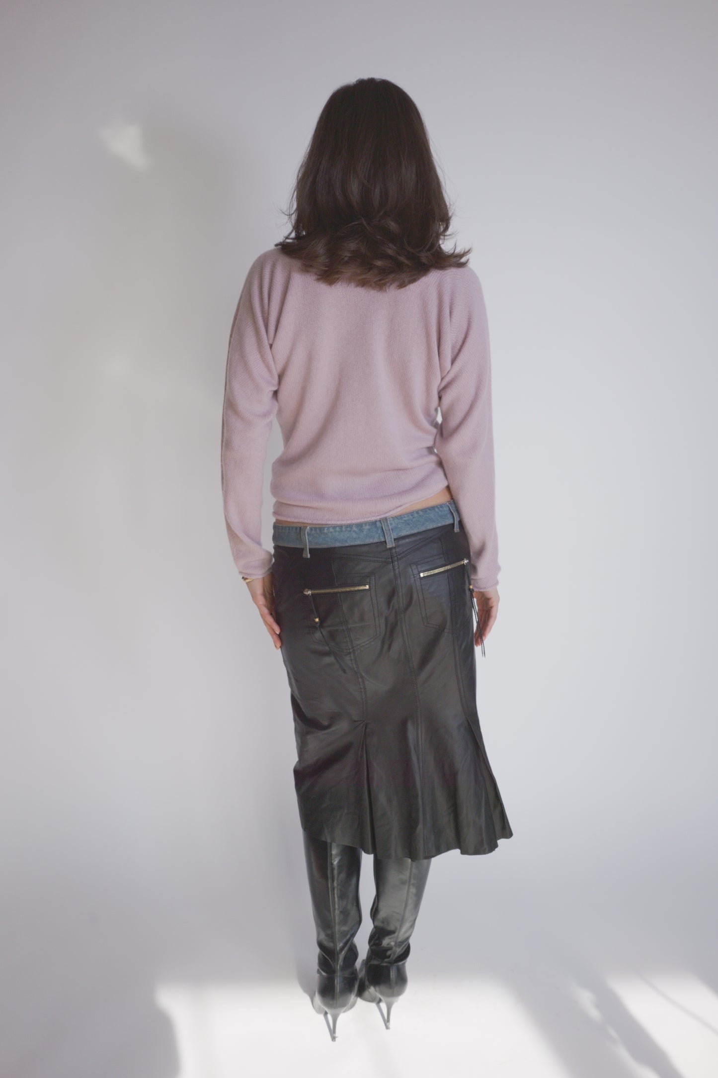 Roberto Cavalli Denim & Leather Skirt