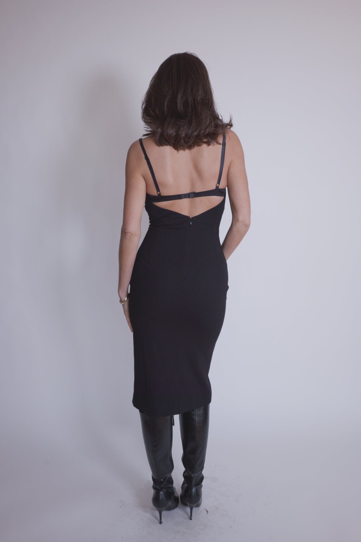 Vintage Dolce & Gabbana black wool dress with built in bra