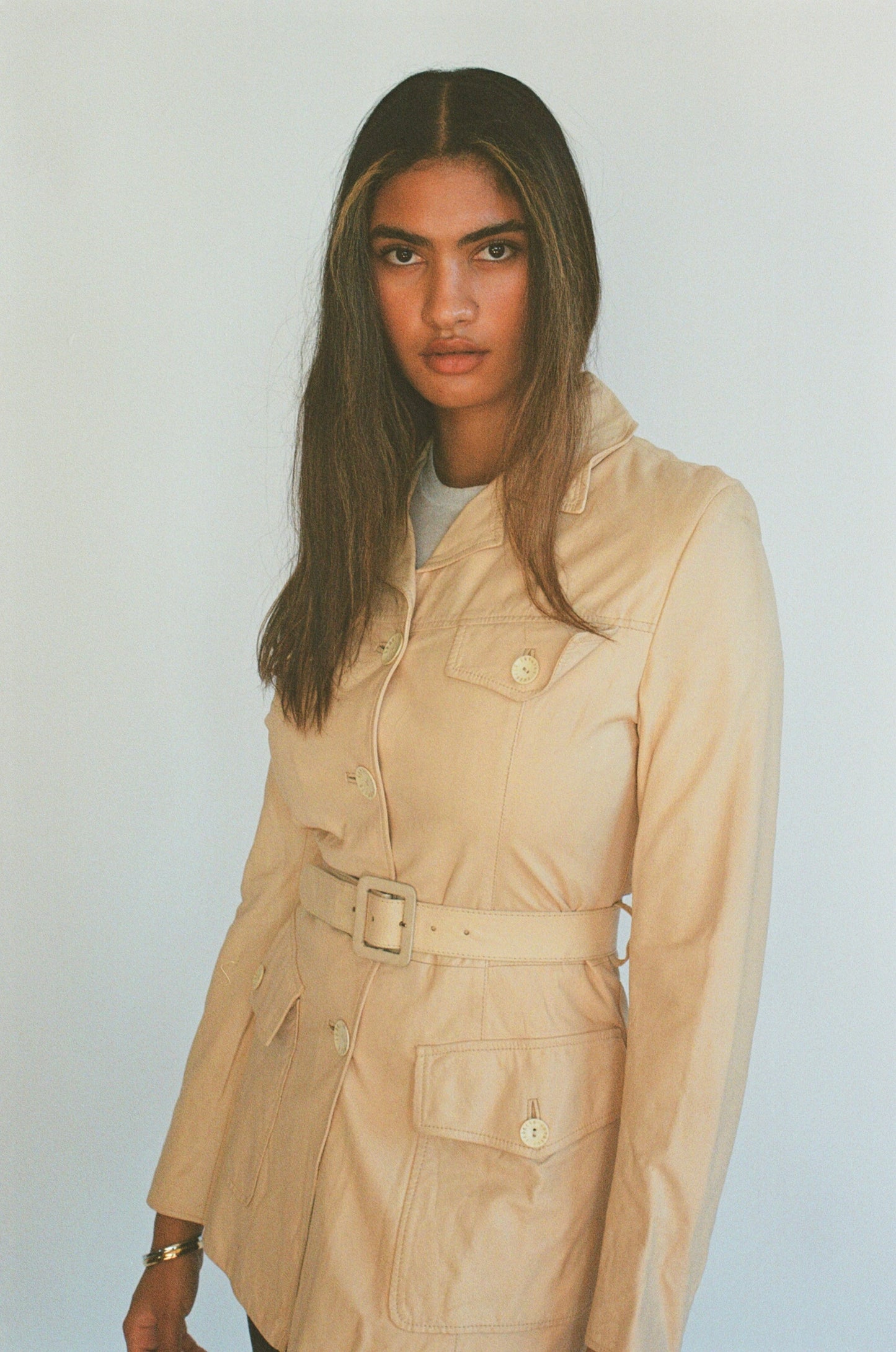 beige/yellow vintage Roberto Cavalli leather jacket