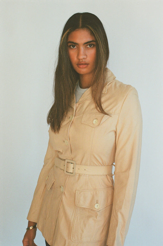 beige/yellow vintage Roberto Cavalli leather jacket