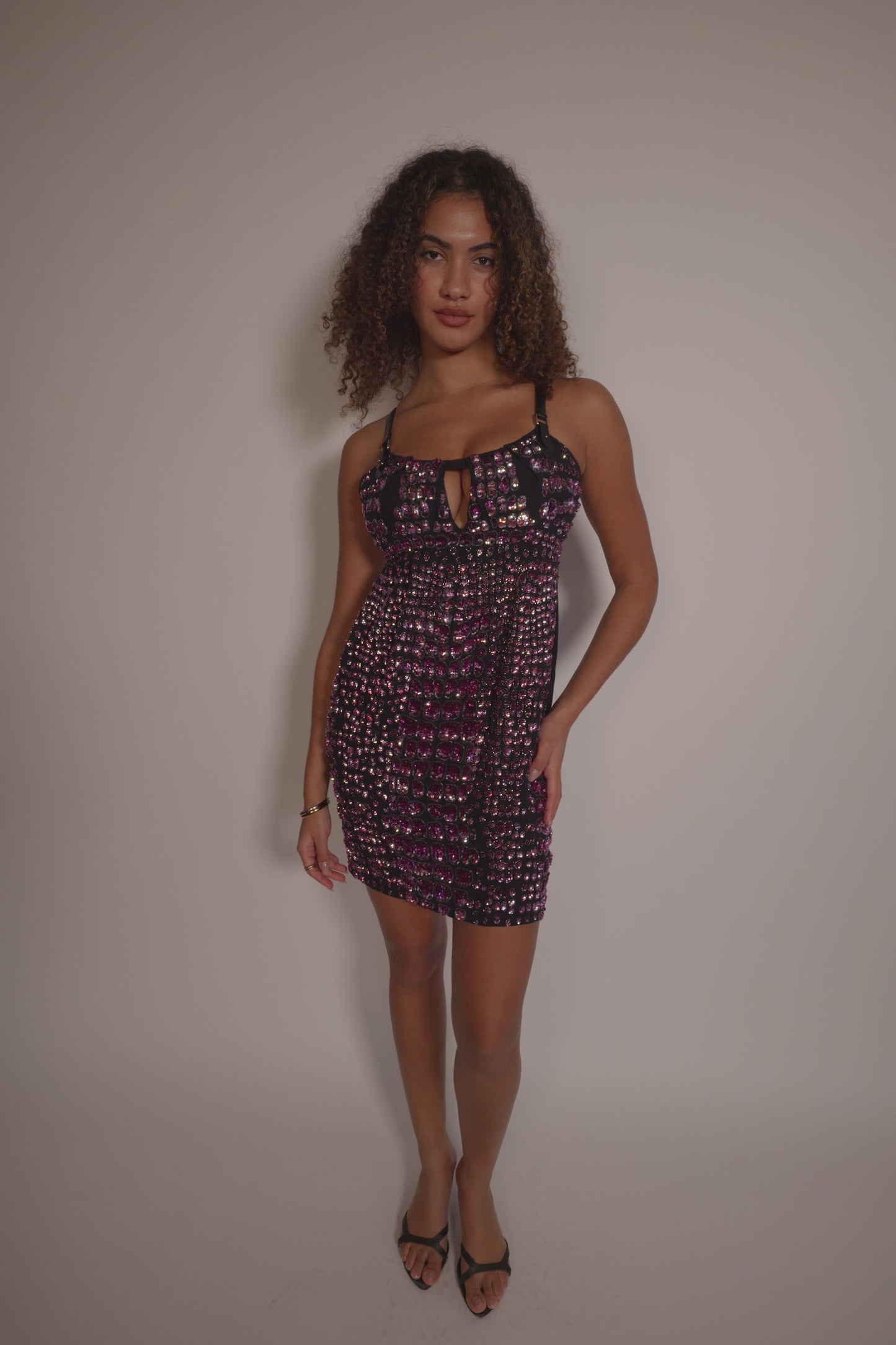 Fall 2012 Roberto Cavalli beaded sequined leather harness dress