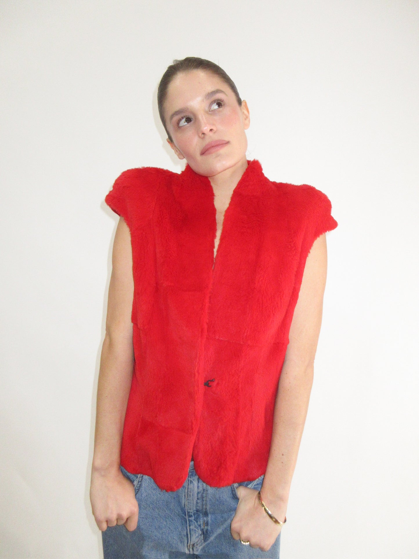Amaya Arzuaga Red Fur Top with Clasp