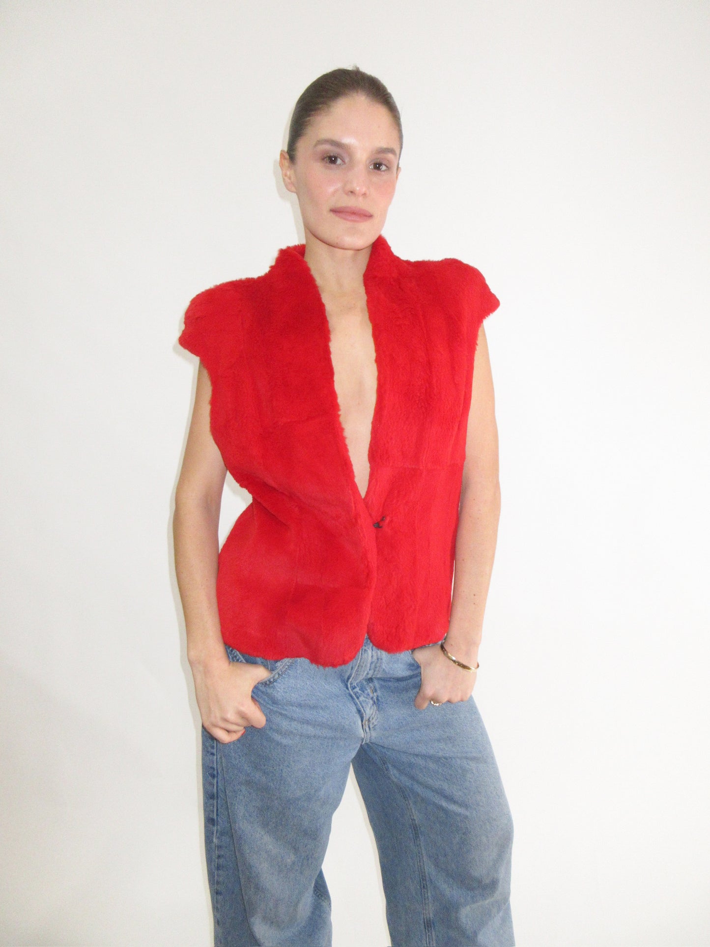 Amaya Arzuaga Red Fur Top with Clasp