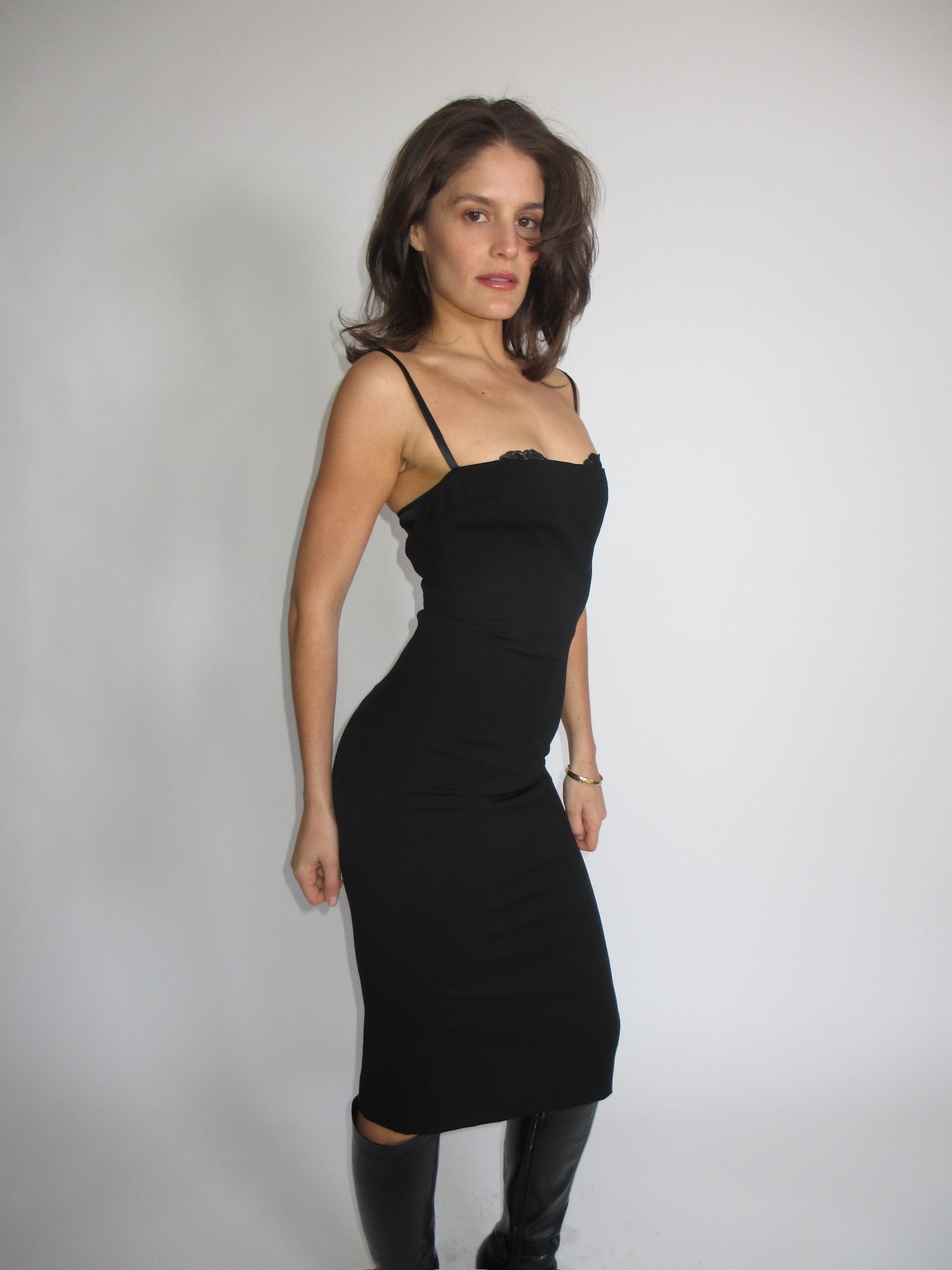 Vintage Dolce & Gabbana black wool dress with built in bra