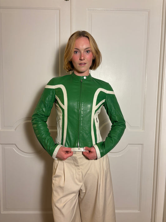 Hugo Boss Green Leather Motorcycle Jacket