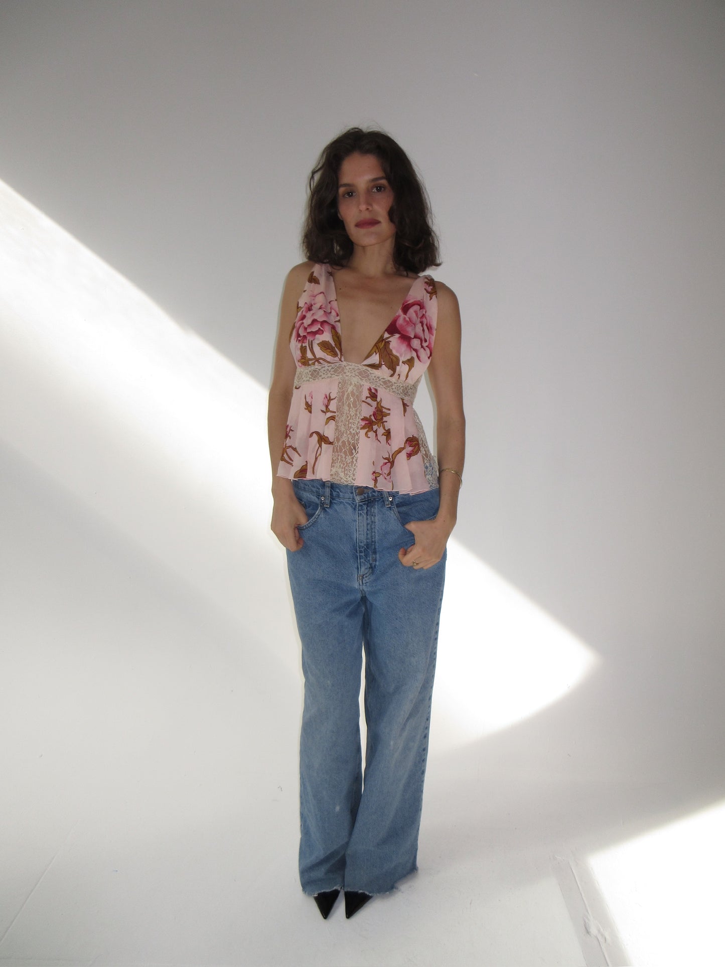 SS2006 Valentino silk and lace top