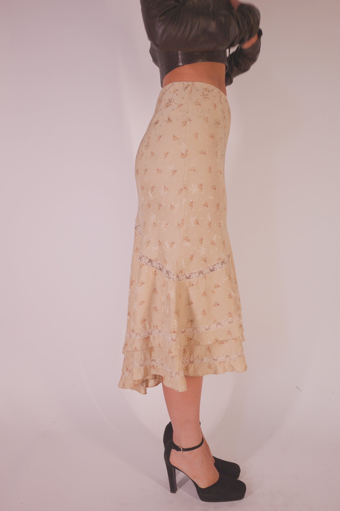 Early 2000s Ralph Lauren Floral & Lace Midi Skirt