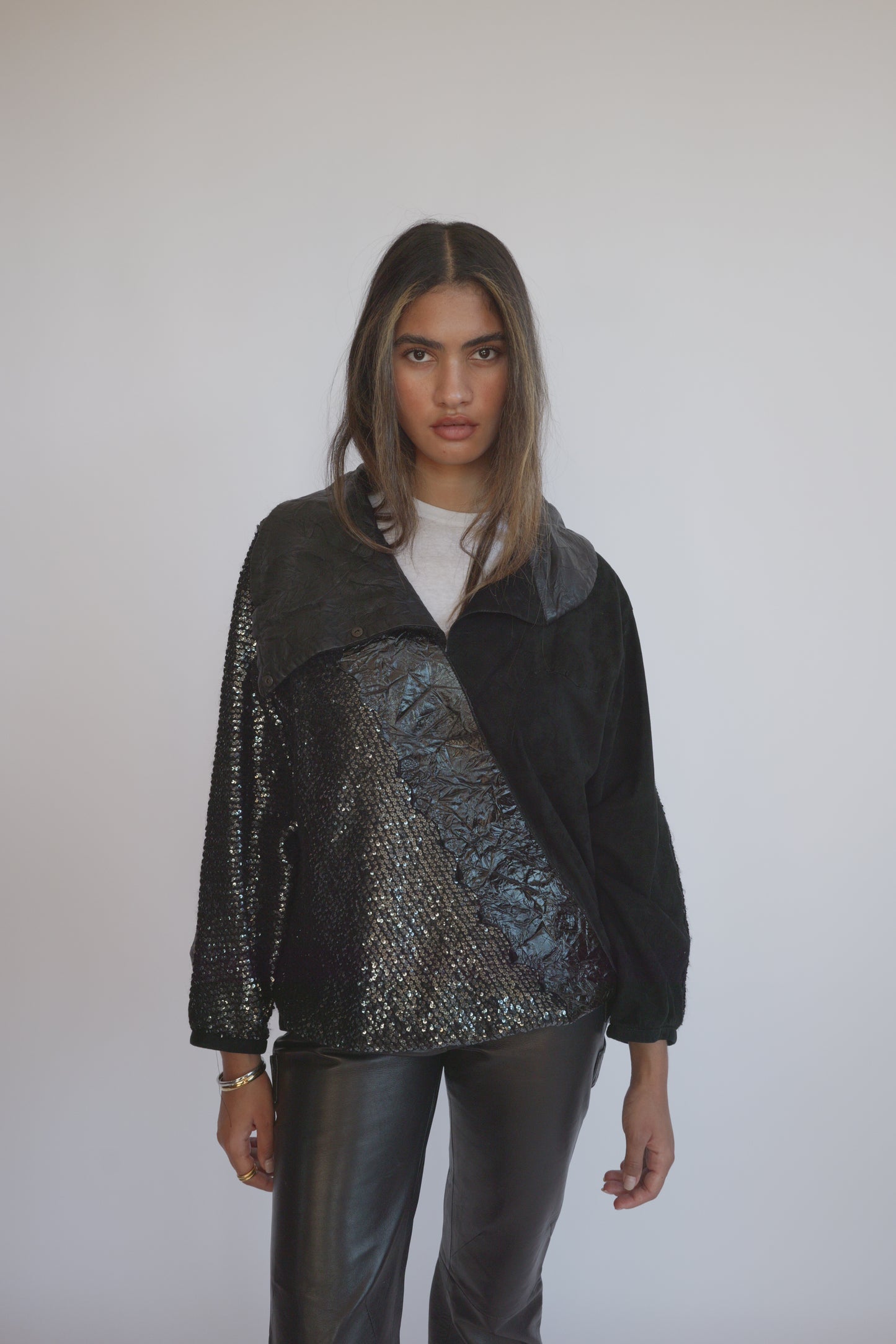 80s Roberto Cavalli Suede leather, sequined jacket