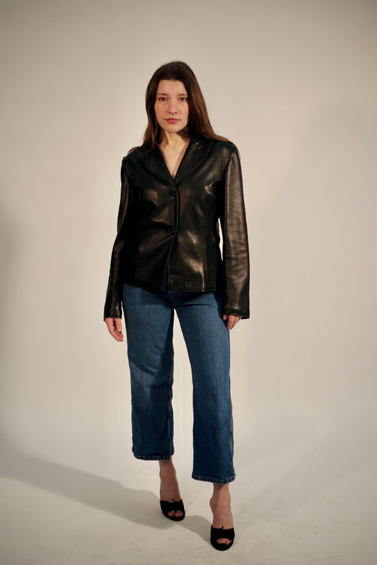 Vintage Versace lace leather jacket