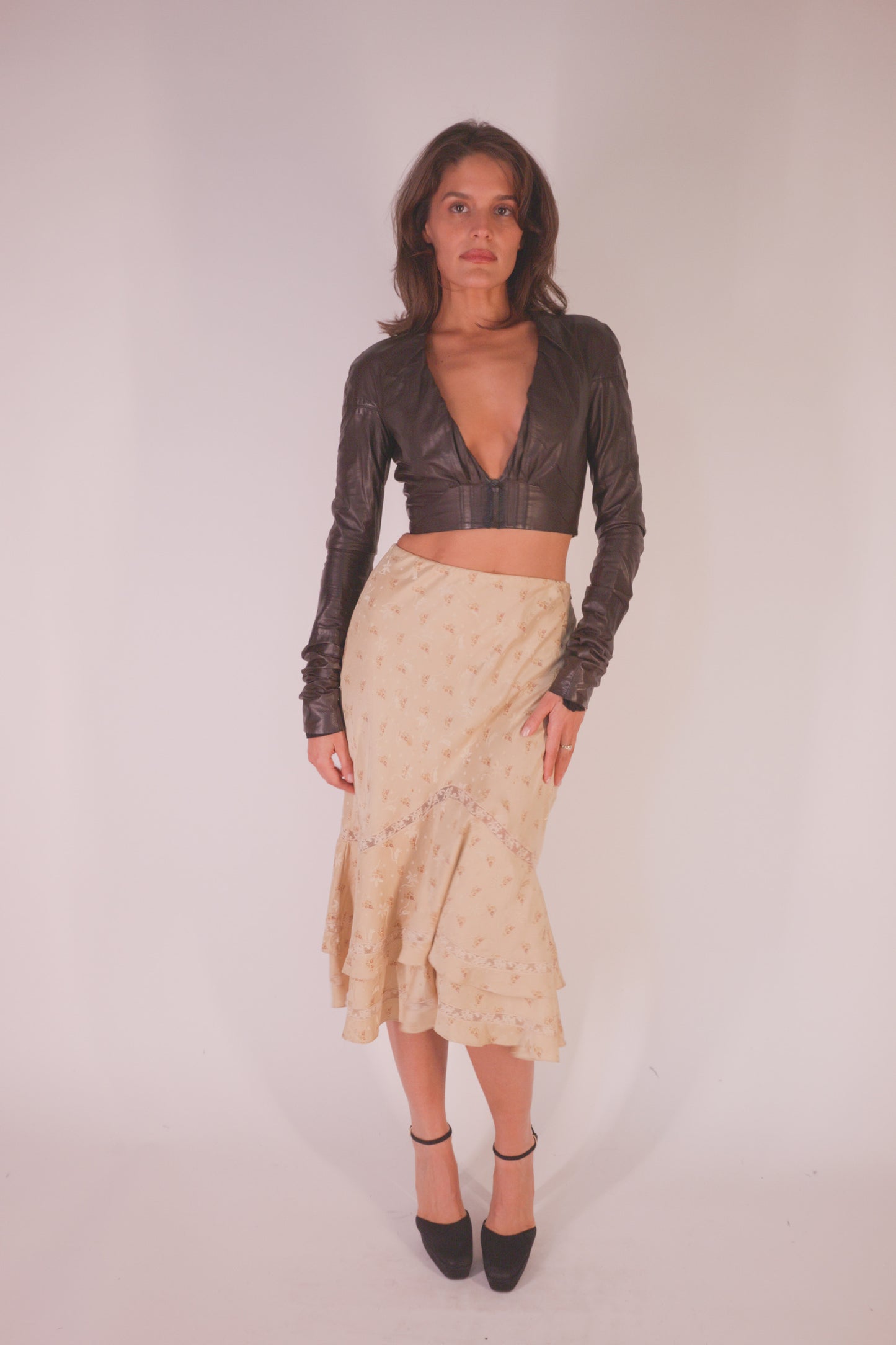 Early 2000s Ralph Lauren Floral & Lace Midi Skirt