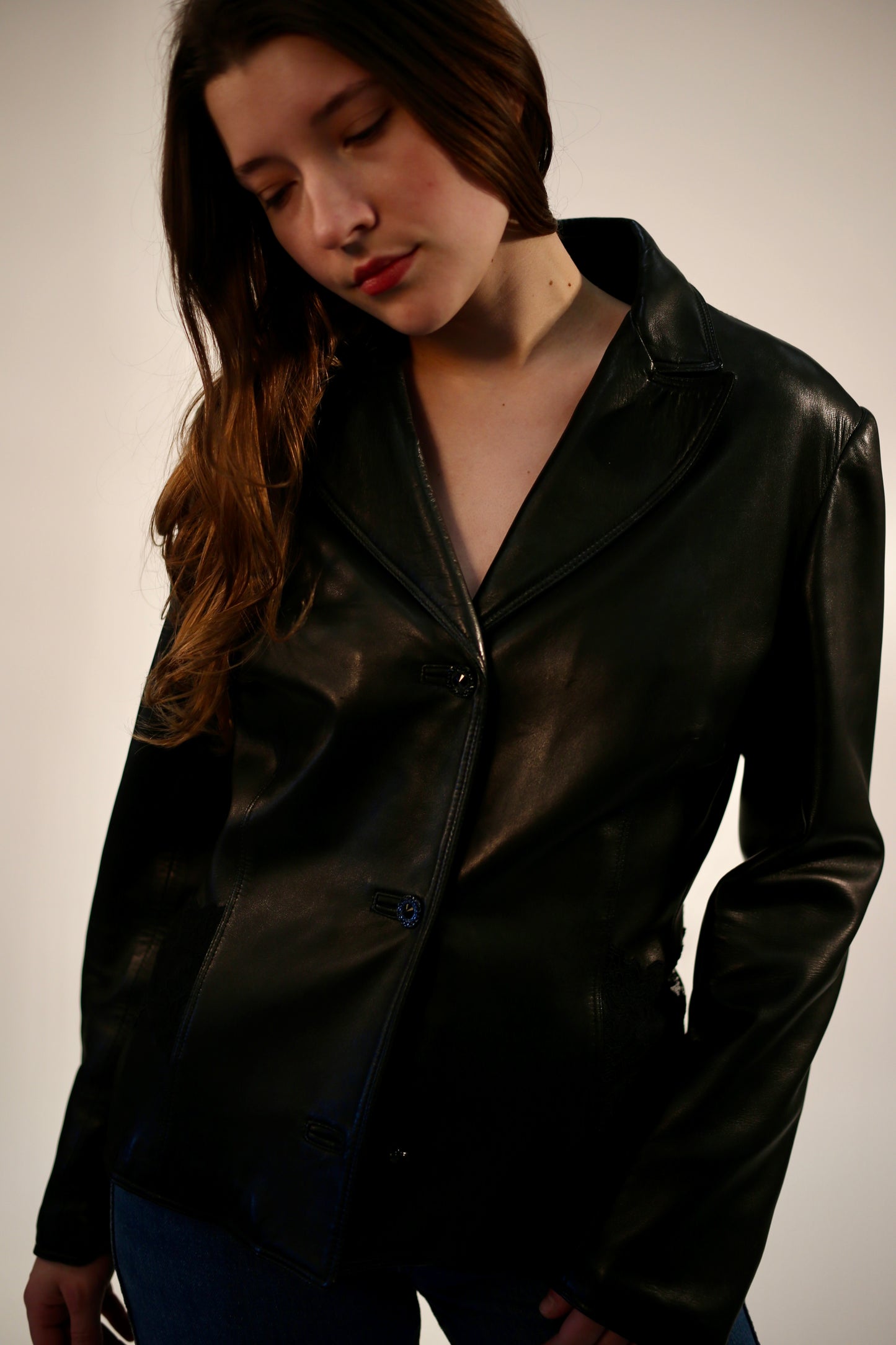 Vintage Versace lace leather jacket