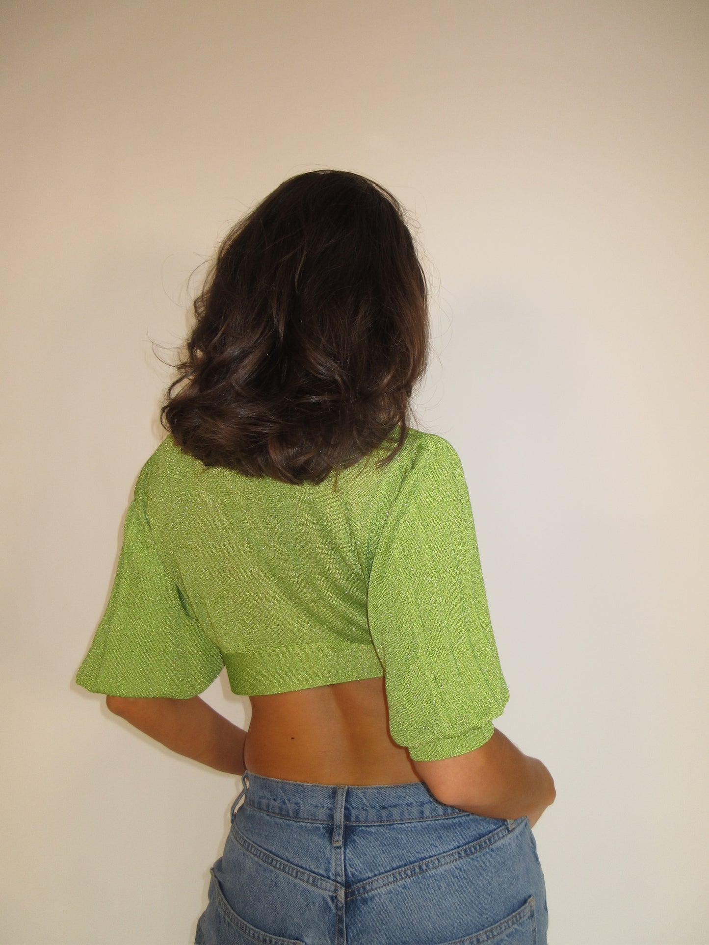 John Galliano Sparkly Green Cropped Cardigan