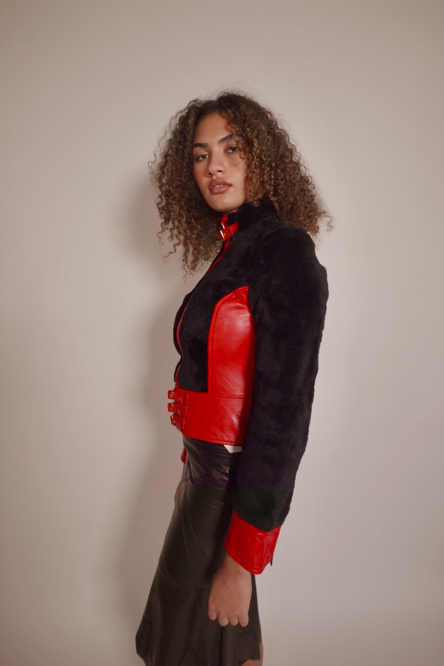 Vintage D&G red leather and fur jacket