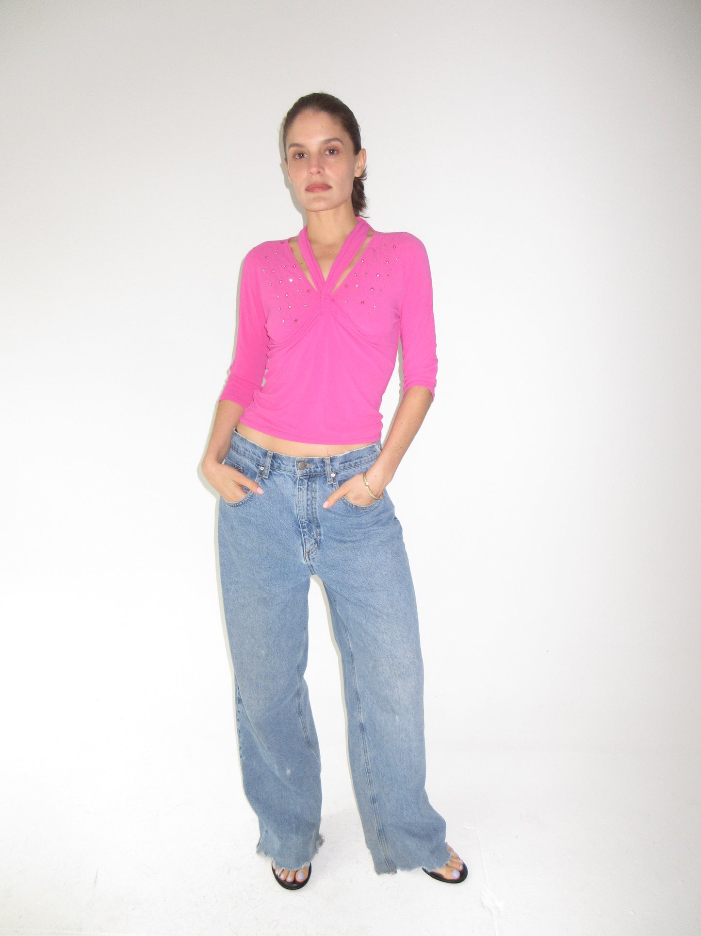 Blumarine pink embellished top