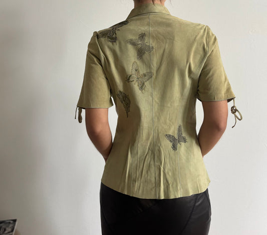 Vintage Roberto Cavalli butterfly suede top