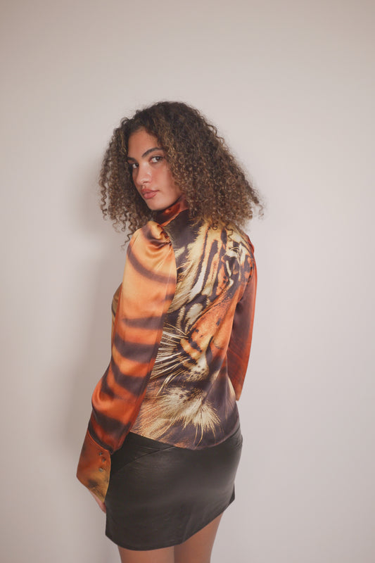 FW2000 Roberto Cavalli iconic tiger print silk top