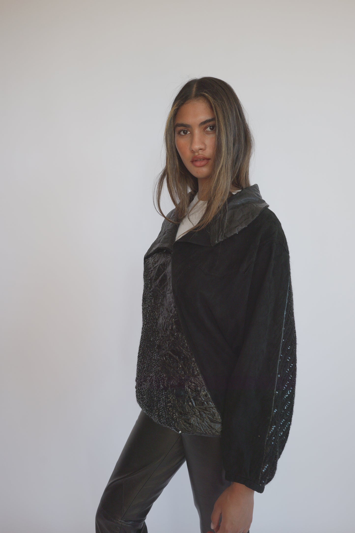 80s Roberto Cavalli Suede leather, sequined jacket