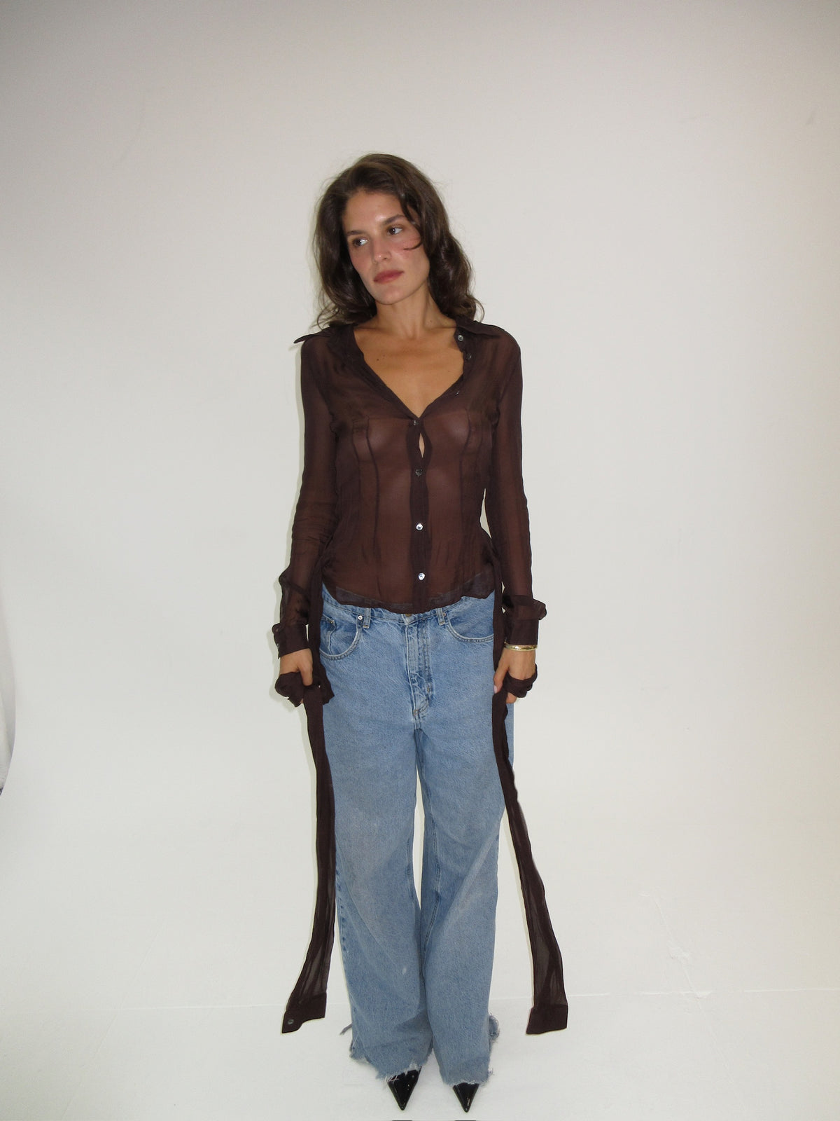 D&G Brown Silk Button up