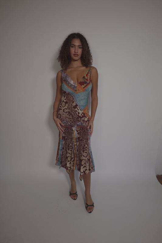 FW2004 Roberto Cavalli Patchwork silk dress