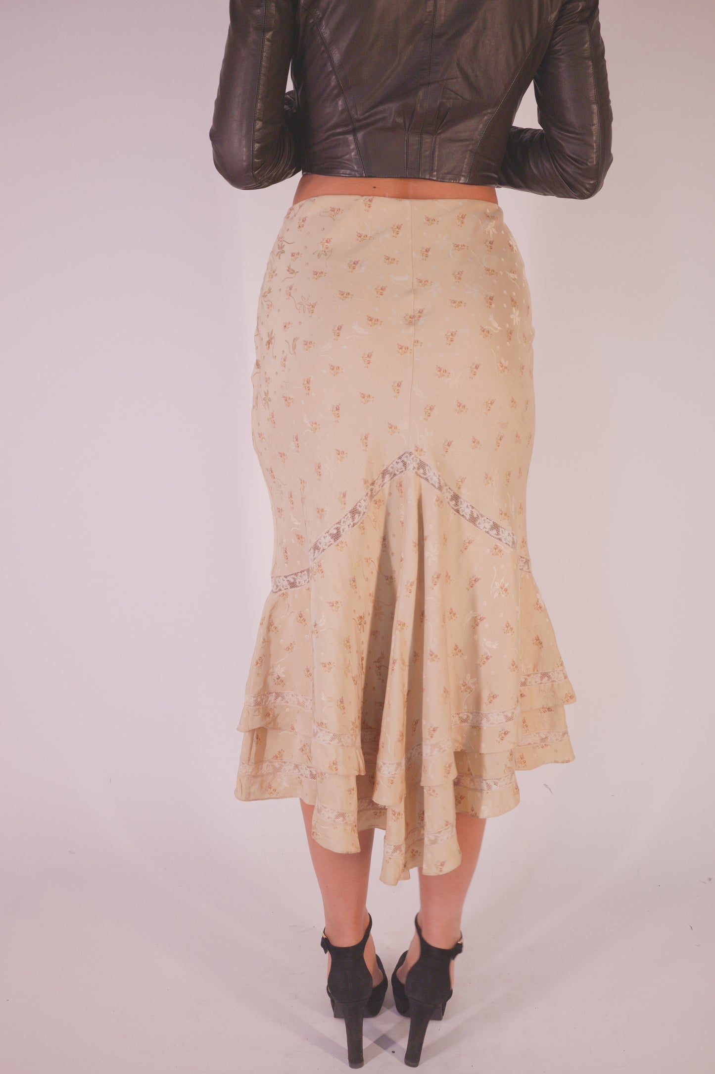 Early 2000s Ralph Lauren Floral & Lace Midi Skirt