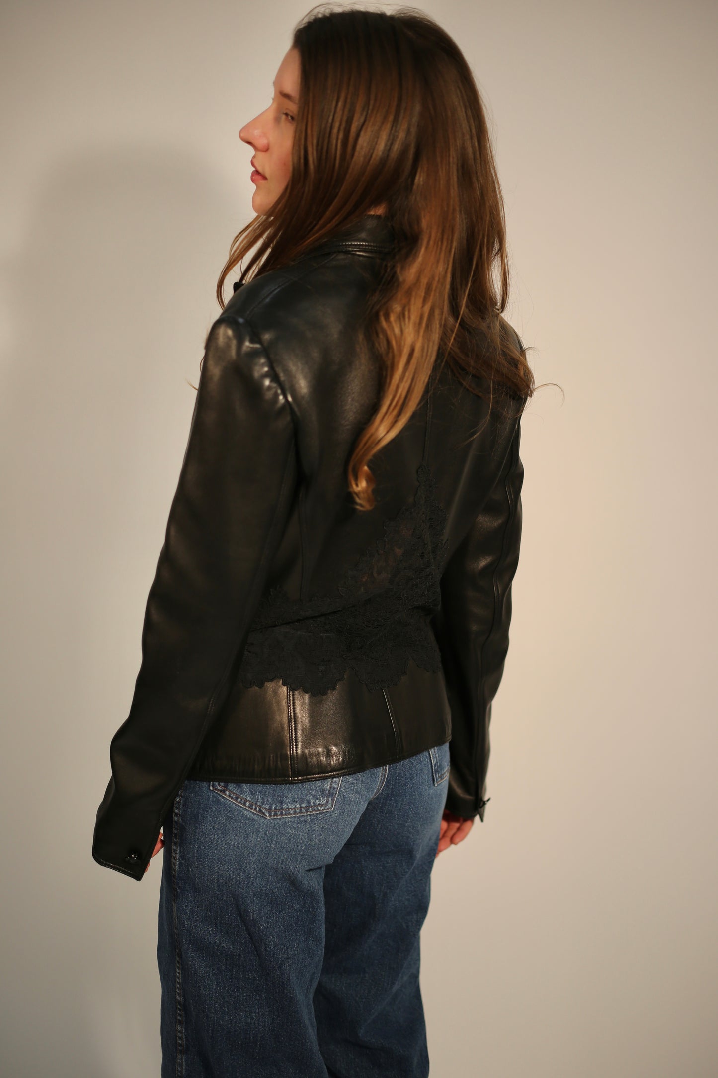 Vintage Versace lace leather jacket