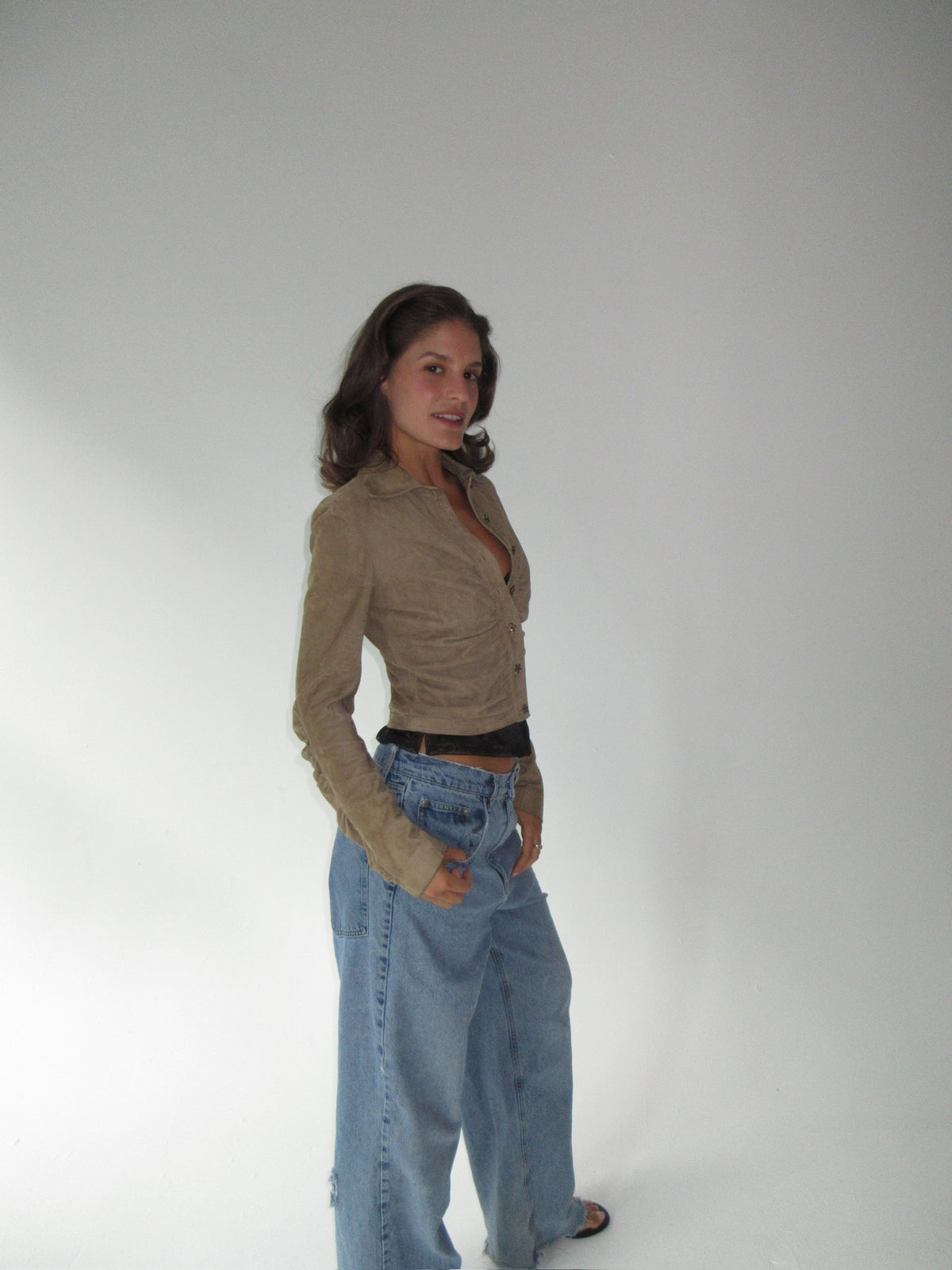 SS2003 runway Valentino Suede Top with Star Buttons