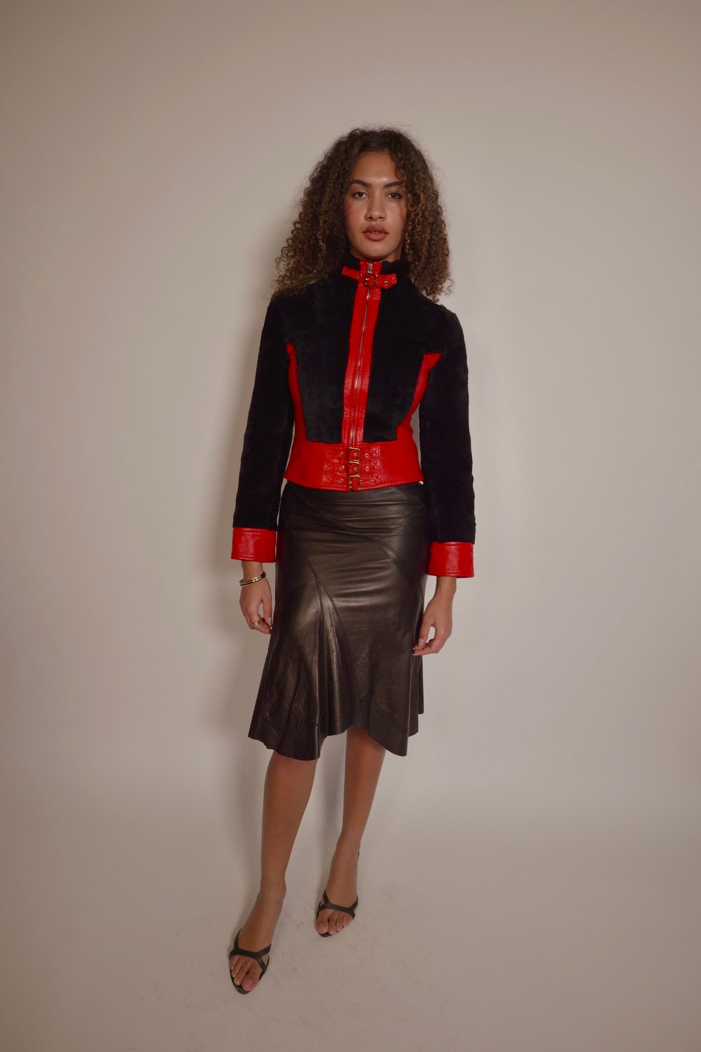 Vintage D&G red leather and fur jacket