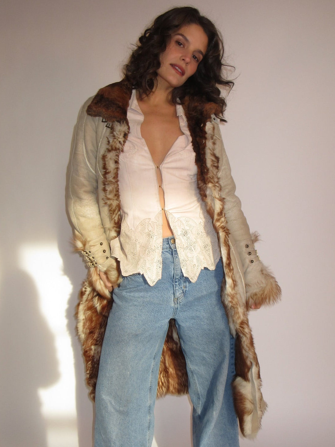 Roberto Cavalli fur coat with buckles