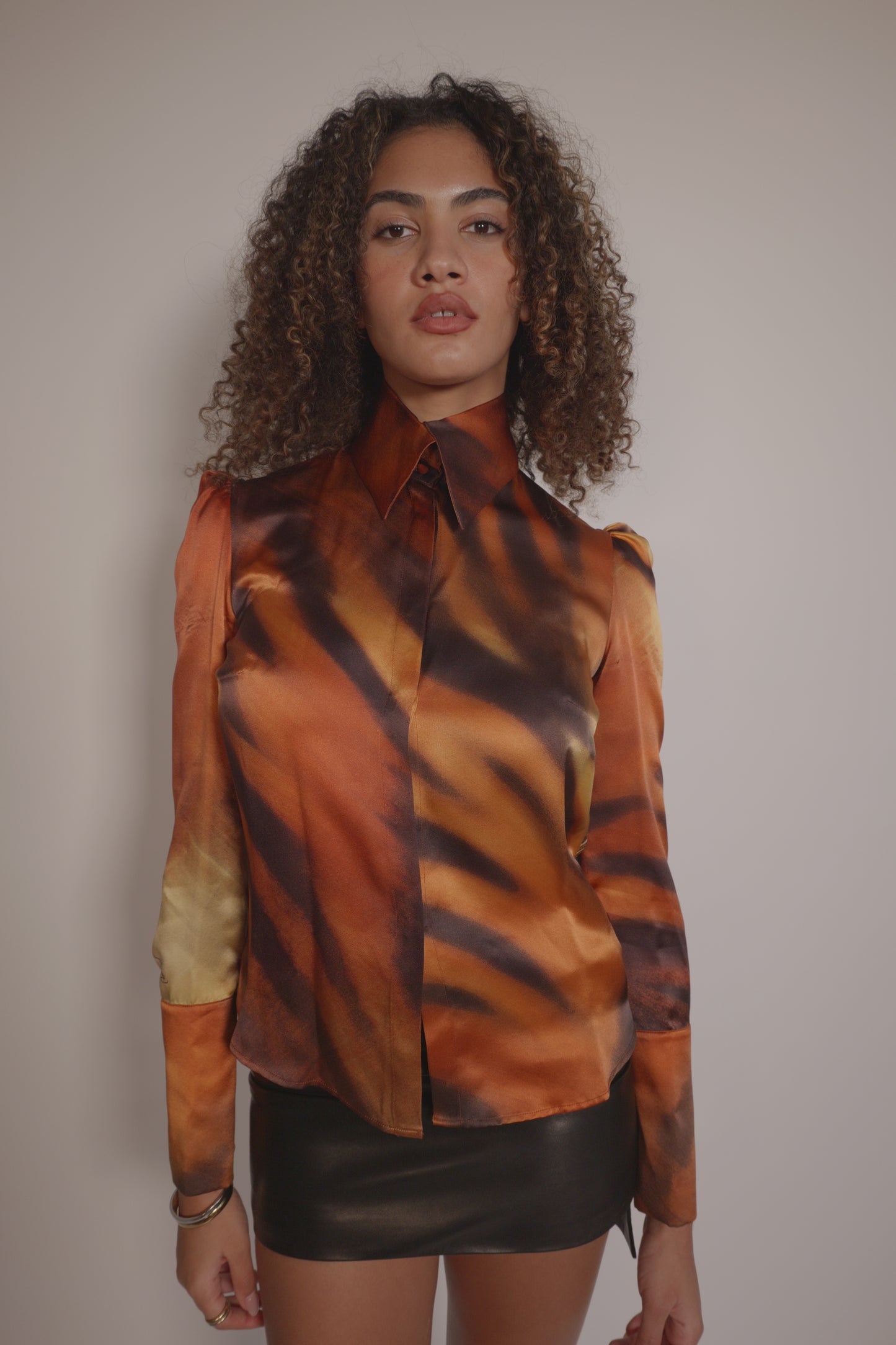 FW2000 Roberto Cavalli iconic tiger print silk top